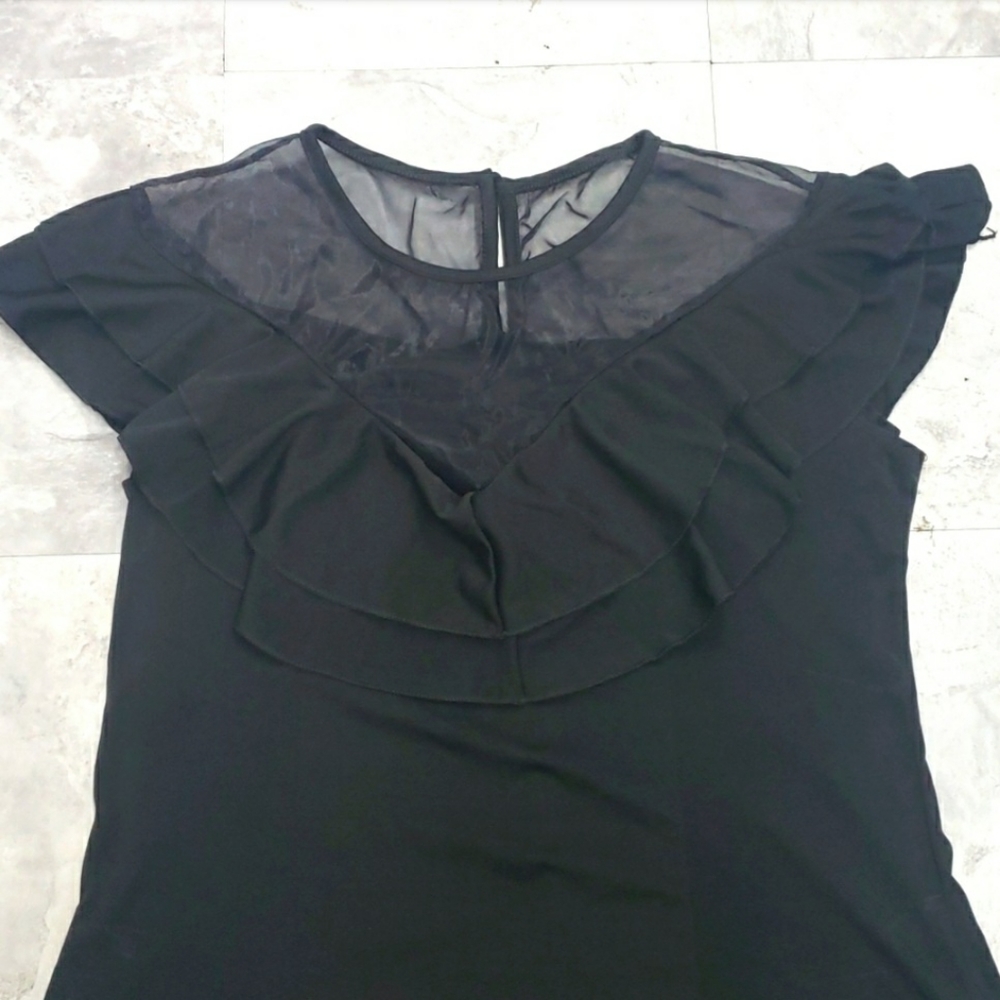 #10206-5 Women’s Plus Mesh Panel Tiered Trim Tee,size 3XL,Black - Picture 4 of 8